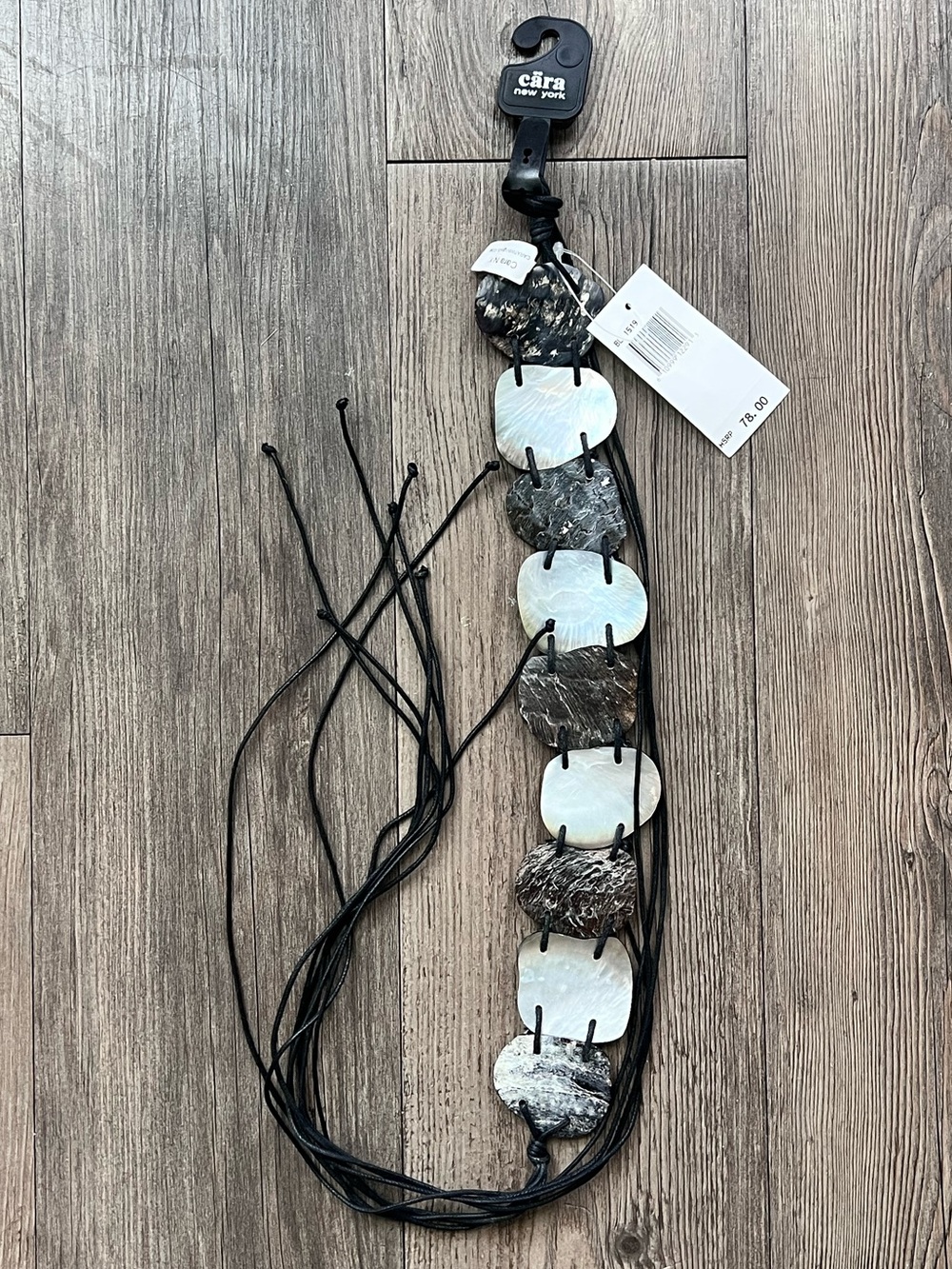 Cara New York Brown and White Shell Black Cord Tie Belt